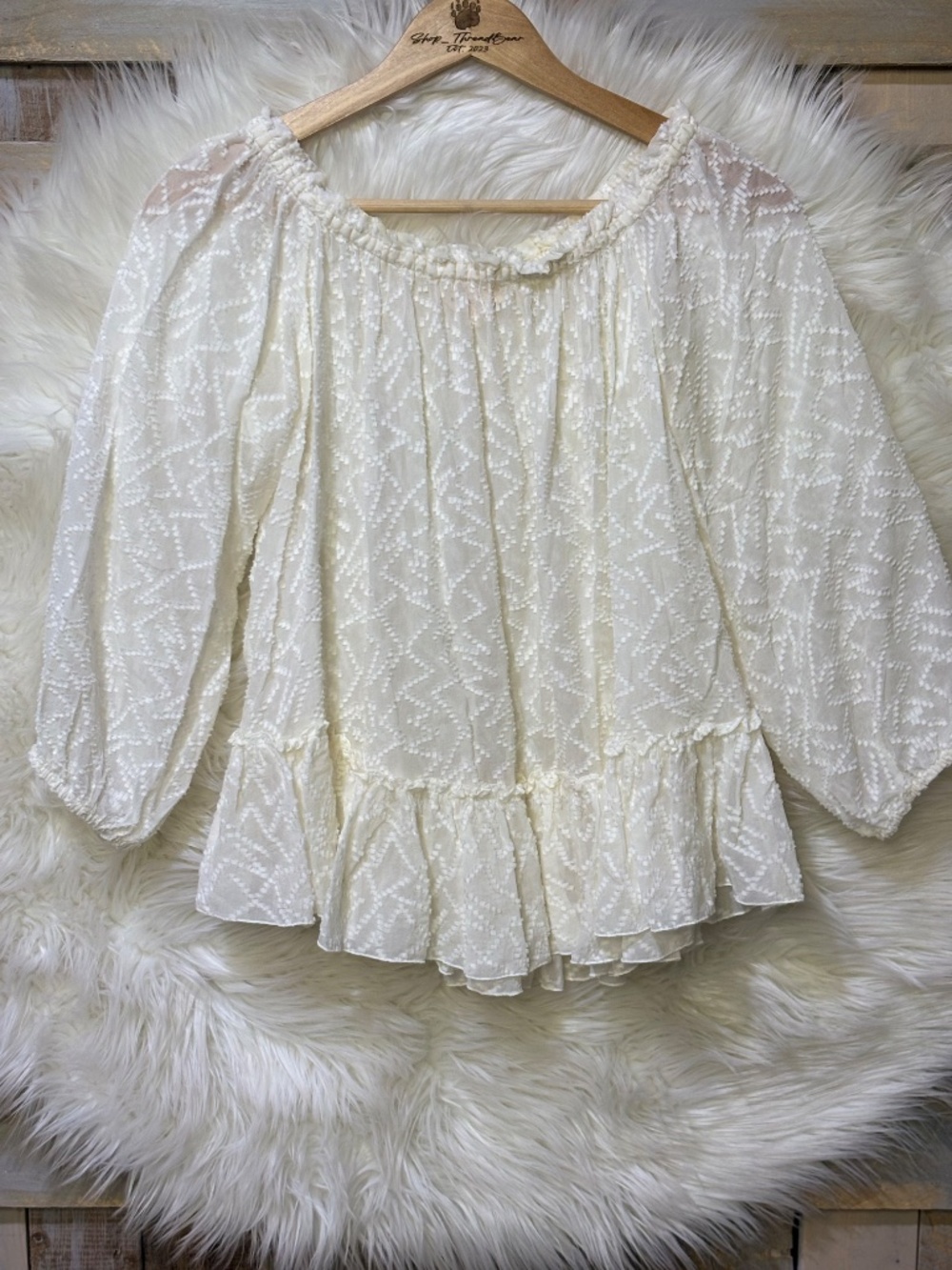 Silk [Rebecca Taylor] Ivory Off Shoulder Long Sleeve Sheer Blouse Top | 0 · XS
